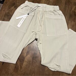 NWT Mustard Seed Wide Leg Distressed Drawstring Cargo Relaxed Fit Pants Small